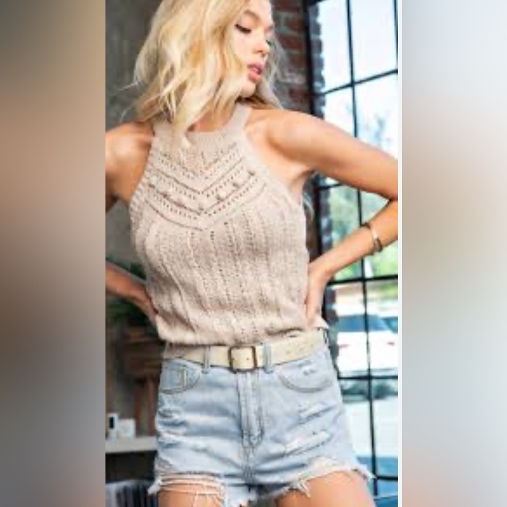 Kori Elegant Beige Knit Halter Top.    Size-Medium
